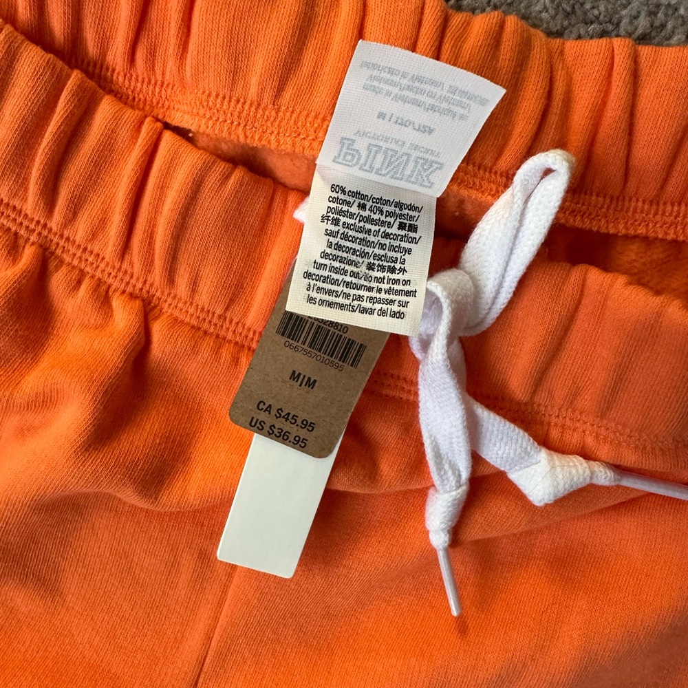 NWT PINK Victorias Secret Orange Athletic Shorts Bottoms w/ Logo and pockets, M